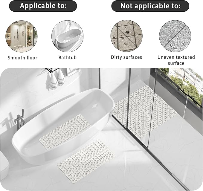 XIYUNTE Shower Mat Non Slip Bath Mat for Tub - 28" x 15" Soft TPE Bathtub Mat Non Slip Shower Mats for Inside Shower, Anti Slip Shower Mat with Suction Cups, Quick-Drying Bath Tub Mat, White