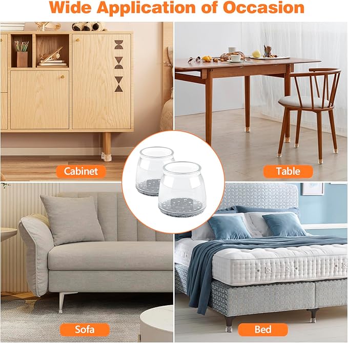 16pcs Round Chair Leg Floor Protectors, Felt Pads Chair Leg Protectors for Hardwood Floors, Silicone Furniture Feet Cups Covers Felt Pads, Prevents Scratches & Reduce Noise, Clear, Small