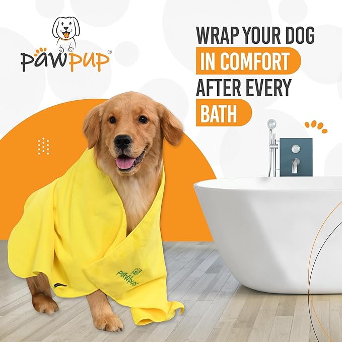 PAWPUP Dog Towels for Drying Dogs Super Absorbent Microfiber Pet Grooming Towel for Dogs, Cats and Other Pets (40 x 24 Inches, Yellow and Green)