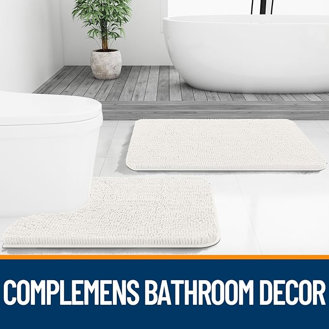 OLANLY Bathroom Rugs 70x46, Extra Soft Absorbent Chenille Bath Rugs, Rubber Backing Quick Dry, Machine Washable Bath Mats for Bathroom Floor, Tub and Shower, Home Decor Accessories, Ivory
