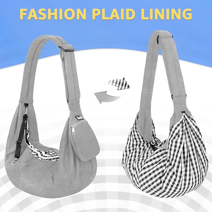 SlowTon Dog Carrier Sling - Thick Padded Shoulder Strap Adjustable Dog Carriers for Small Dogs, Puppy Carrier Purse for Pet Cat with Front Zipper Pocket Safety Belt Machine Washable (Light Gray, M)