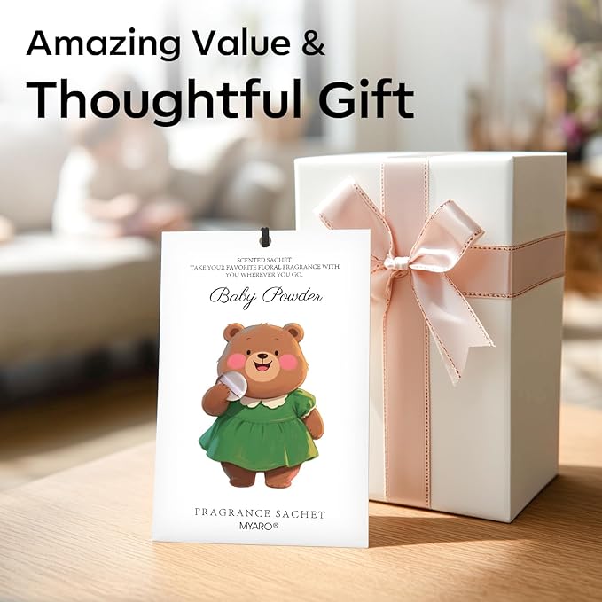 MYARO 12 Packs Baby Powder Scent Sachets Room Air Freshener for Closet Drawer Clothes Storage Small Space Odor Eliminator