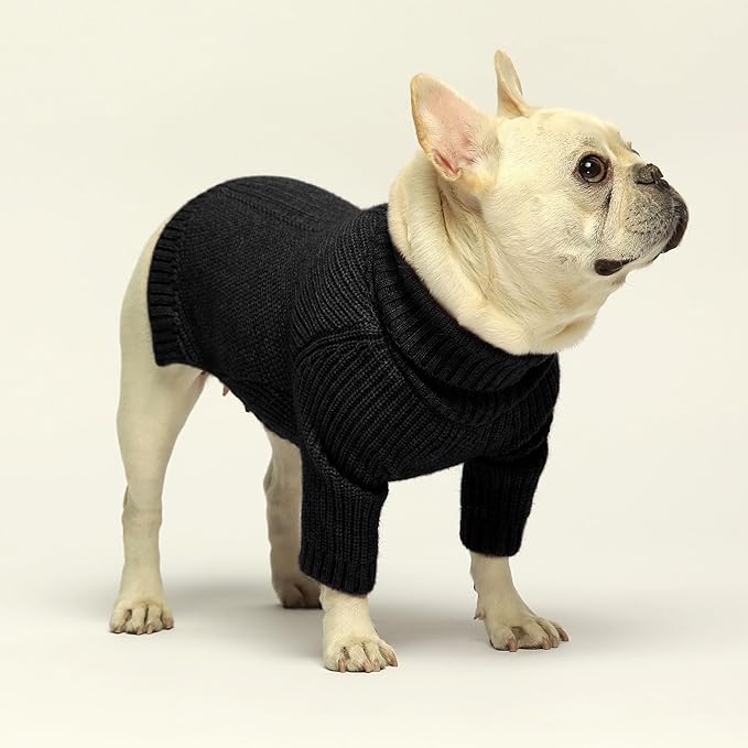 Fitwarm Dog Turtleneck Sweater, Thermal Knitted Pet Coat, Dog Winter Clothes for Small Dogs, Cat Apparel, Black, Small