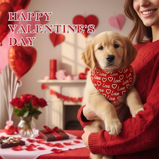 50 Pcs Valentines Day Dog Bandanas Bulk Heart Bandanas for Dogs Triangle Kerchief Bibs Scarf for Pet Sweet Costume Photo Props Accessories Pet Shops Grooming, 25 Styles (19.7 x 13.8 x 13.8)