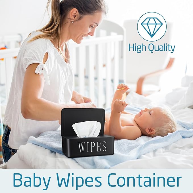 Singhoow 3 Pack Baby Wipes Dispenser Holder Wipe Container for Bathroom with Lid Toilet Tissue Paper Storage Refillable Box for Home Office Cars(Small,Black)
