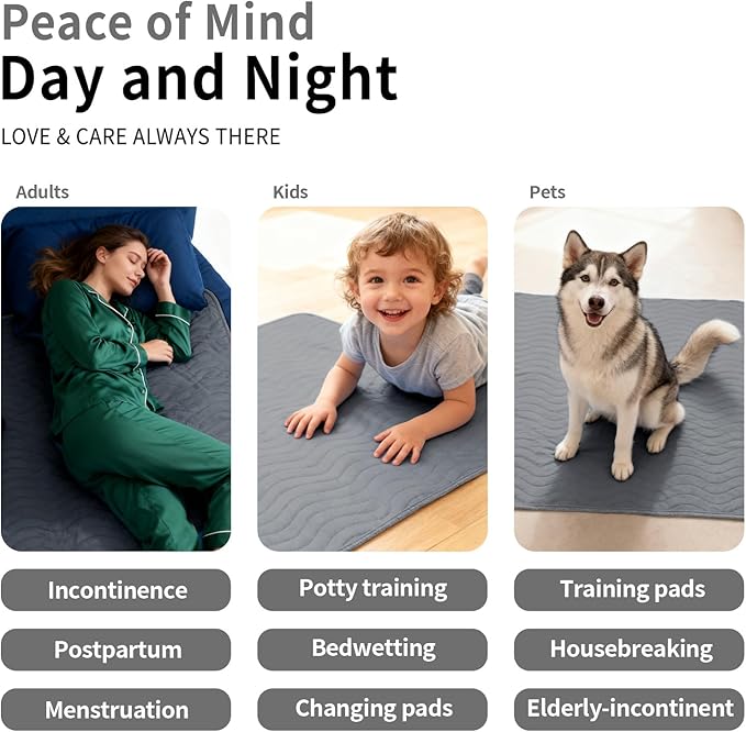 Accompagner Waterproof Reusable for Adults and Pets Washable Pee Pads for Dogs Changing Pad Large Dog Bed Size Adults Incontinence Bed Pads - Non-Slip Leak-Proof (Dark Gray, 24"x24"(Pack of 4))