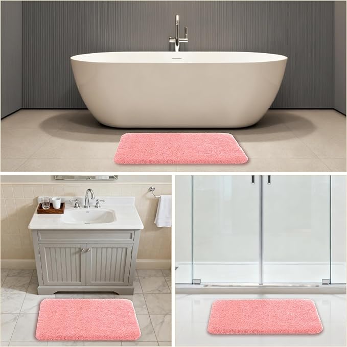 Pink Bathroom Rugs 20"x32" - Soft Plush Bath Mat, Non Slip Absorbent Microfiber Bathroom Rug, Machine Washable Floor Mat - Perfect for Vanity, Sink or Bathtub Area