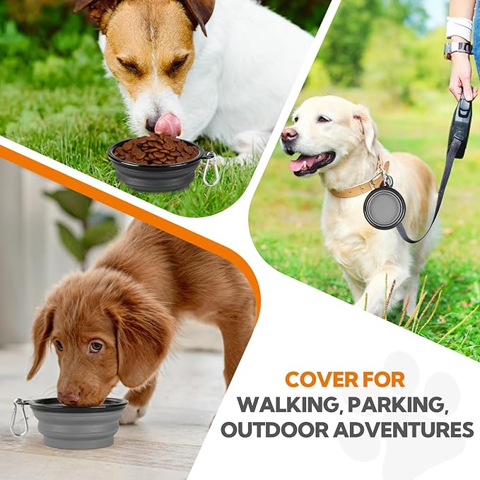 Dog Bowl Collapsible, 2 Pack Portable Foldable Travel Water Bowl Food Dishes with Carabiner Clip for Traveling, Hiking, Walking(12oz, Small, Grey+Black)