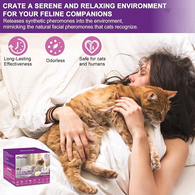 Cat Pheromones Calming Diffuser Relieve Anxiety Stress Cat Calming Diffuser Comfort for Cats 3 Refills, Reduce Fighting and Scratching Calm Relaxing Fits All Cats (3)