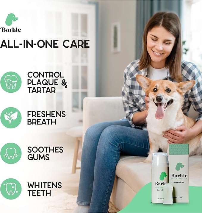 Barkle Vet Approved Dog Teeth Cleaning Toothpaste & Tooth Brushing Kit | Eliminate Plaque, Tartar & Bad Breath | Mint Dog Breath Freshener Gel | Puppy & Small Breed Safe | Free Finger Brush (60 Days)
