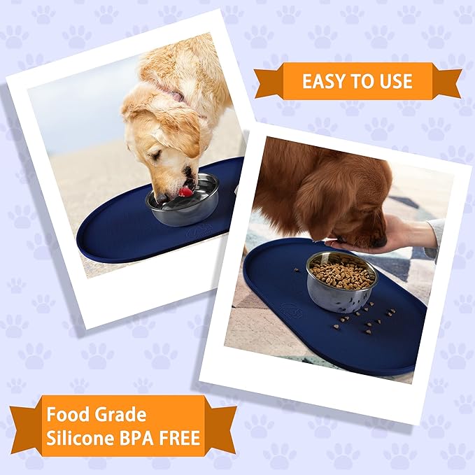 100% Waterproof 1.0" Raised Edge BPA Free Silicone Dog Food Mat, Pet Cat Feeding Mats Contain Spills Protects Floors, Placemats for Cats and Dogs Water Bowl Dishwasher XXL Large.