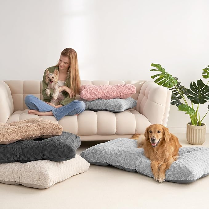 EHEYCIGA XXL Washable Dog Bed for Crate 47x29 Inch, Reversible Kennel Pad for Extra Large Dogs Weight Up to 100 lbs, Plush and Comfy Pet Sleeping Mat, Grey