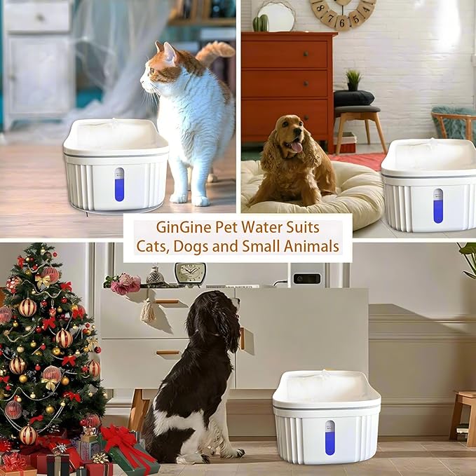Cat Water Fountain, 101oz/3L Automatic Pet Water Fountain Dog Water Dispenser with LED Light and Water Level Window (Plug not Included)- for Cats, Dogs, Multiple Pets