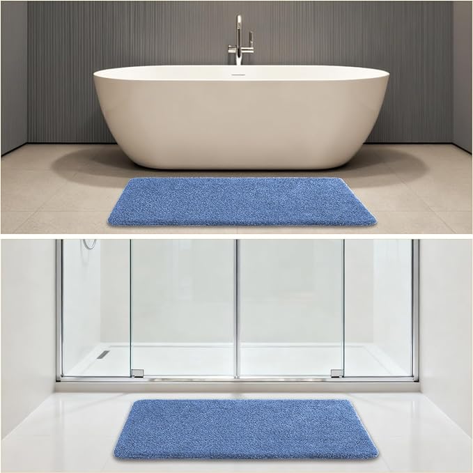 Blue Bathroom Rugs 24"x48" – Long Plush Non-Slip Bath Mat, Absorbent & Washable Microfiber Runner Rug – Perfect for Tub, Sink, or Washroom