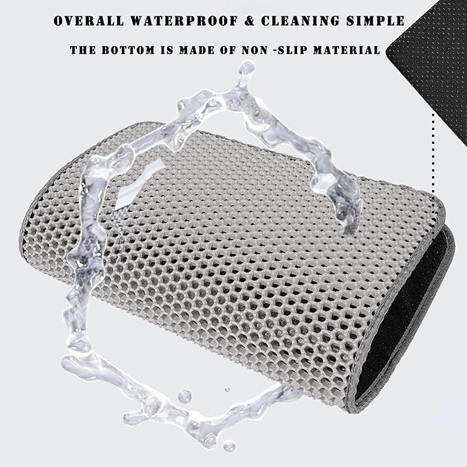 HCY&WLD Cat Litter Mat, 45x26/35x24/30x22/24x18 Inch Double Layer Cat Litter Box Mat, EVA Non-Slip, Waterproof Urine Proof Cat Litter Catcher Mat, Easy Clean Scatter Control (35x24 Inch, Gray)