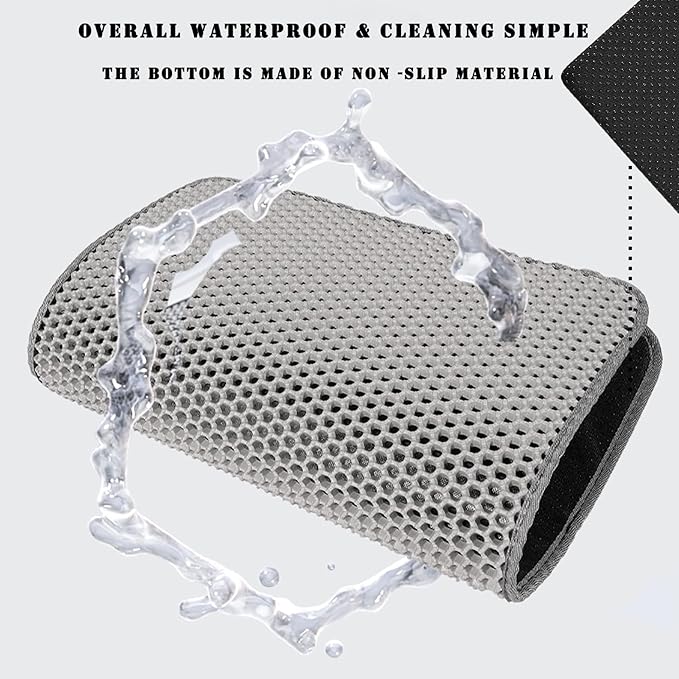 HCY&WLD Cat Litter Mat, 45x26/35x24/30x22/24x18 Inch Double Layer Cat Litter Box Mat, EVA Non-Slip, Waterproof Urine Proof Cat Litter Catcher Mat, Easy Clean Scatter Control (30x22 Inch, Gray)