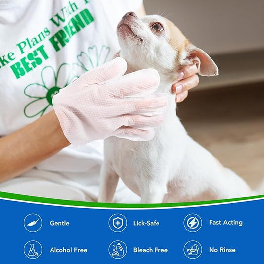 VOISEN Pet Glove Wipes for Dogs,24 Pcs Pet Cleaning Gloves,Dog Wipes Cleaning Deodorizing,Unscented Thick Pet Wipes for Nourish Fur Daily Care and Travel
