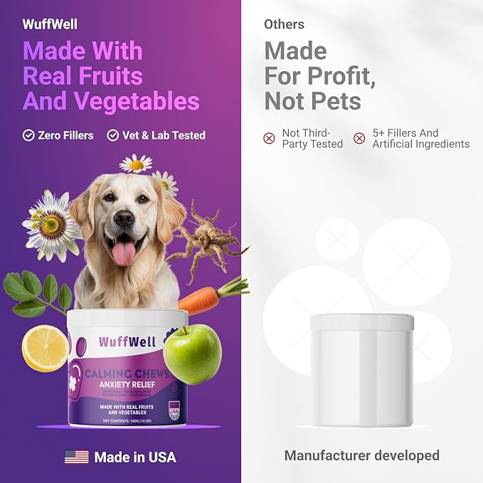 Calming Chews for Dogs Relaxation & Hyperactivity – Chamomile, Passion Flower, Valerian Root & Tryptophan Infused Calming Bites for Dog Anxiety Relief – Made in USA – 140 Count