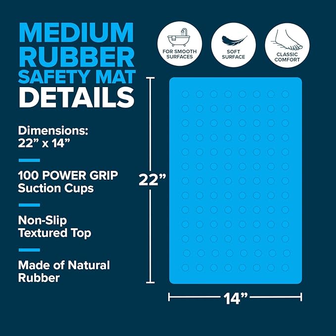 SlipX Solutions White Rubber Bath Safety Mat Provides Essential Coverage & Reliable Slip-Resistance in Tubs & Showers (14 x 22 Inch, 100 Suction Cups, Machine Washable)