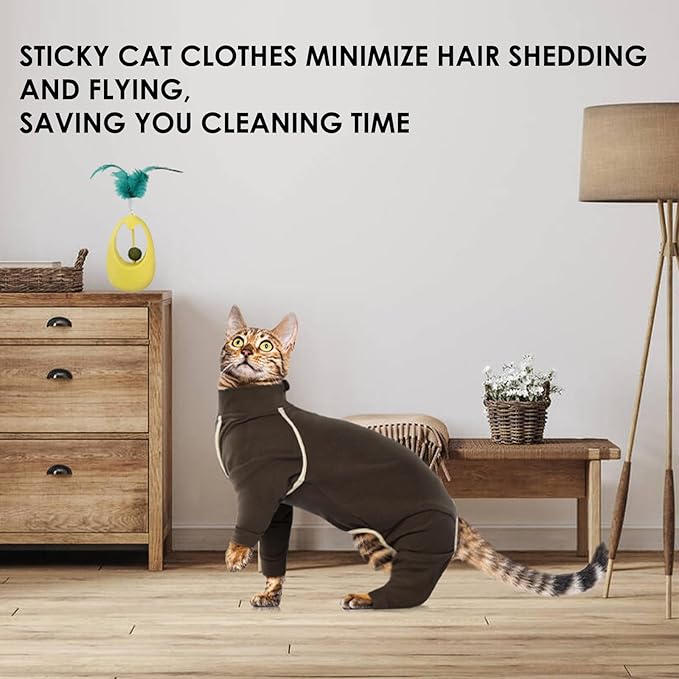 Sticky Hair Cat Clothes - Coffee M Onesie for Sphynx Cats, Soft Pajamas, Prevents Lost Hair
