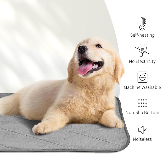 NWK Fluffy Self Warming Cat Mat, Cat Blanket, Thermal Dog Mat, Washable, Non-Slip Bottom for Sofa & Crate & Kennel & Car Seat (Misty Gray, Medium (28'' X 19'' X 0.4''))