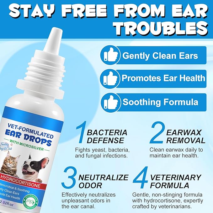2Pack Ear Infection Treatment Drops for Dogs and Cats,with 1% Hydrocortisone Soothing Dog Yeast Infection, Itchy Ear Relief-Treats Ear Infections for Dogs & Cats - 2 fl oz