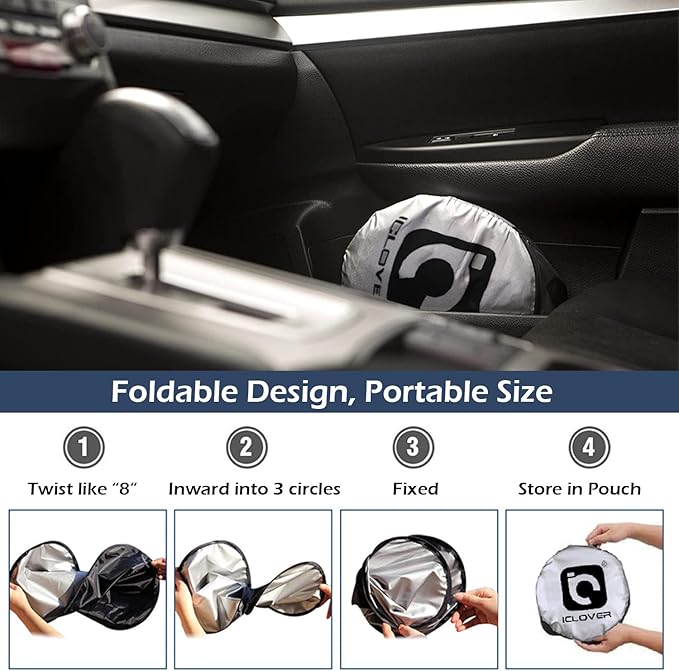 IC ICLOVER Car Windshield Sun Shade with Pet Design, Cute Cartoon Dogs Pattern Automotive Foldable Front Window Sun Visor Protector, Blocks Sun UV Rays Keeps Vehicle Cool (59×33 Inch) Standard Size