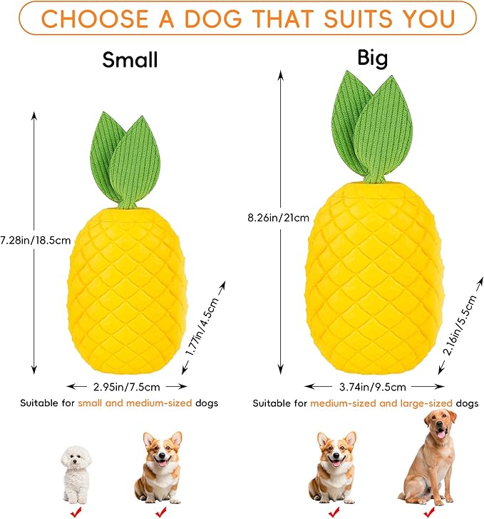 Pineapple Dog Toys for Aggressive Chewers, Indestructible Chew Toy with Squeaker for Small Dogs - Durable Rubber Puppy Teething & Interactive Play