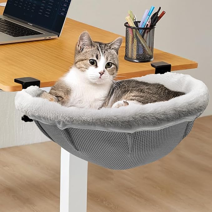 Lilyang Large Cat Desk Bed – Sunken Cat Hammock, 19.5"x15" Spacious Nest, Secure Bed with Dual Clamps & Steel Frame, Supports Up to 50 lbs, Reversible & Washable Bed Cover