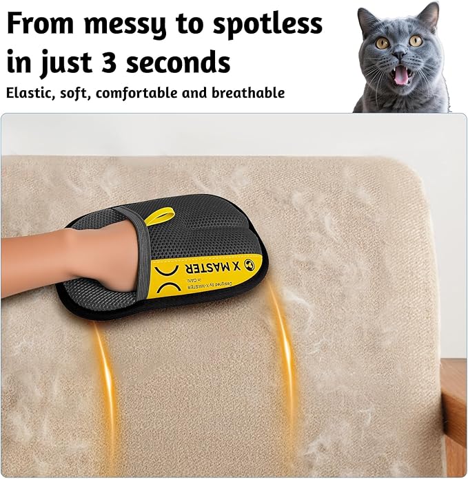 2 Pack Pet Hair Grooming Gloves – Upgraded Mesh + Brush Fabric, Washable Electrostatic Pet Hair Remover for Dogs & Cats – Reusable Glove for Carpet, Furniture, Clothes (Black)