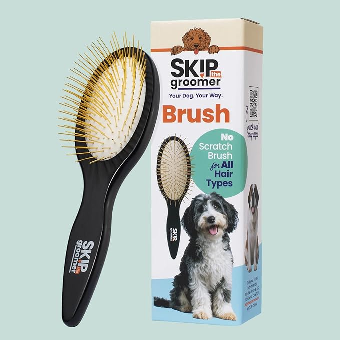Pin Brush for Dogs, No-Scratch Rounded Pins, Gentle Detangling & Fluffing Brush for All Coat Types, Flexible Cushion Base, Ergonomic Handle for Daily Grooming