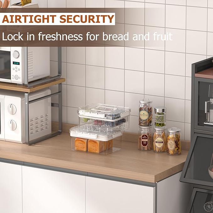 Bread Box with Ice Chilled Condiment Caddy, Portable Airtight Storage Container with Lid Handle for Kitchen Counter, Keeper for Homemade Bread, Toast, Bagel, Cookies, White