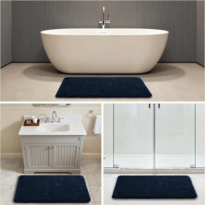 Navy Blue Bathroom Rugs 24"x40" – Large Plush Microfiber Bath Mat, Soft Non Slip Floor Mat, Absorbent and Washable Rug – Perfect for Bathroom or Bedroom Use