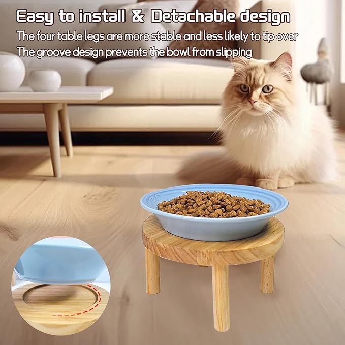 Elevated Cat Bowls Raised Ceramic Cat Dishes Adjustable Height Stand Whisker Fatigue Friendly Food Plates Feeding Station for Kittens Puppies Dog(Pink)(Blue)