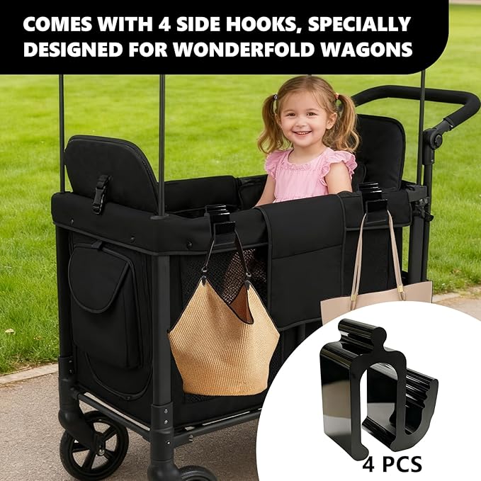 Universal Wagon Accessories, Upgraded Side Hooks with 30kg Load Capacity - Sturdy Stroller Hooks & Space-Saving Travel Organizer for All Stroller Wagon(4PCS)