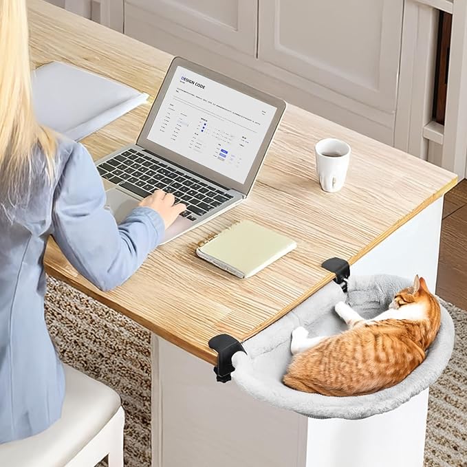Lilyang Large Cat Desk Bed – Sunken Cat Hammock, 19.5"x15" Spacious Nest, Secure Bed with Dual Clamps & Steel Frame, Supports Up to 50 lbs, Reversible & Washable Bed Cover