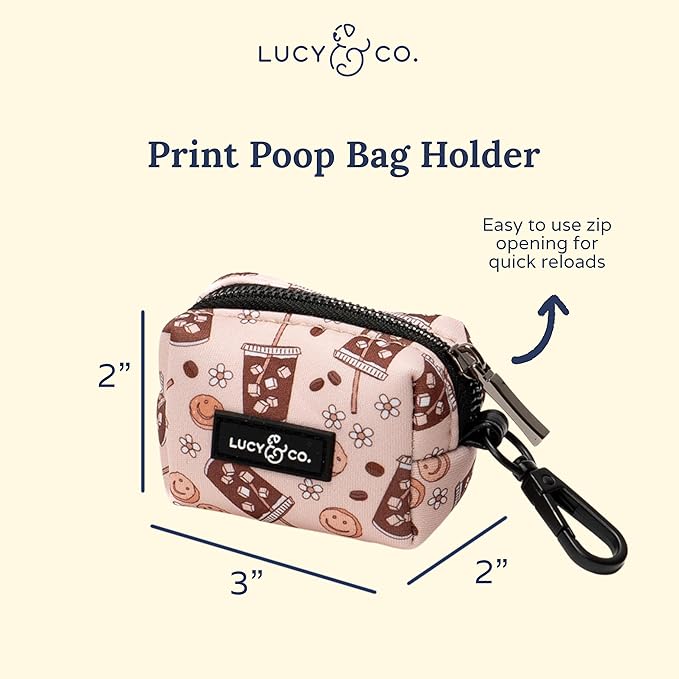 Lucy & Co. Dog Poop Bag Holder - Leak Proof Dispenser with Leash Attachment - Easy Refills - Hygienic Pet Poop Pickup - Tan White Coffee