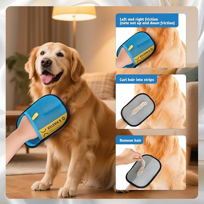 2 Pack Pet Hair Removal Gloves for Cats & Dogs – Premium Mesh & Brush Fabric, Static + Physical Grooming Glove, Washable Reusable Fur Remover for Clothing, Couch, Carpet, Car (Blue)