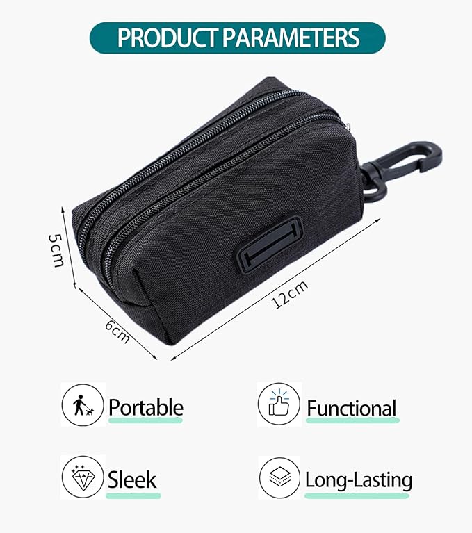 Dog Poop Bag Holder, Poop Bag Holder and Dog Treat Pouch with 2 Zipper Pockets, Large-Capacity Poop Bag Holders for Leashes, Wear-Resistant Fabric, Good Ideal for Walking Dogs