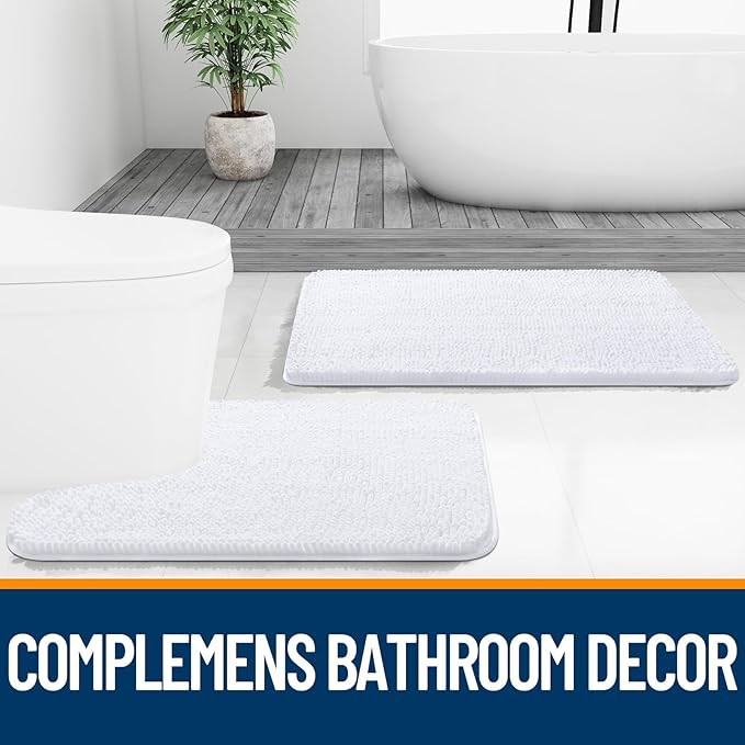 OLANLY Bathroom Rugs 40x24, Extra Soft Absorbent Chenille Bath Rugs, Rubber Backing Quick Dry, Machine Washable Bath Mats for Bathroom Floor, Tub and Shower, Home Decor Accessories, White