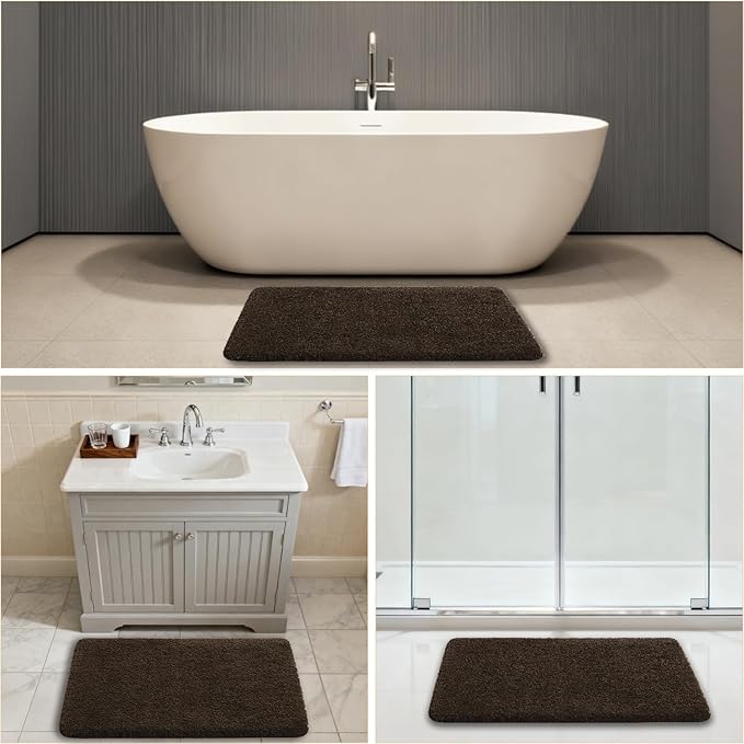Brown Bathroom Rugs 24"x36" - Fluffy Microfiber Bath Mat, Non Slip and Absorbent Bathroom Floor Mat, Machine Washable Plush Rug - Ideal for Tub, Cabinet or Washroom