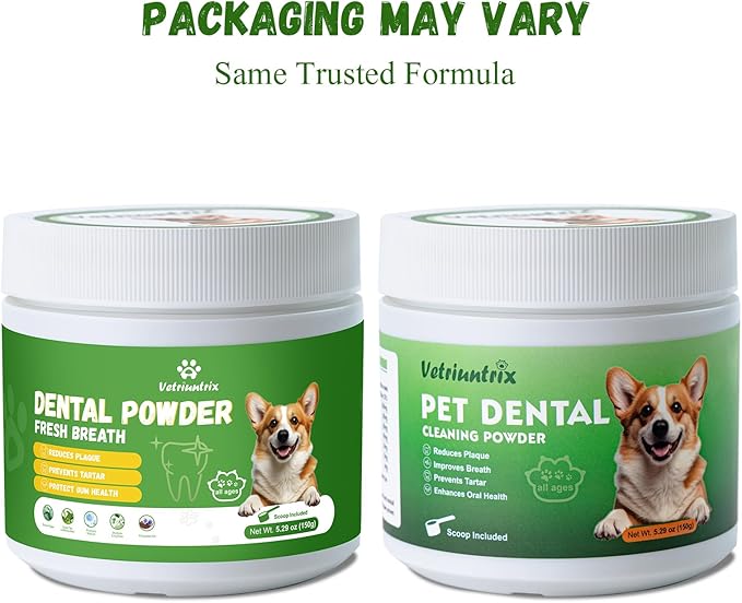 Dog Teeth Cleaning Powder, Dog Dental Powder for Teeth Cleaning and Dog Breath Fresh for Dogs with Probiotic & Tartar Remover, Plaque Off Dog Tooth Cleaning