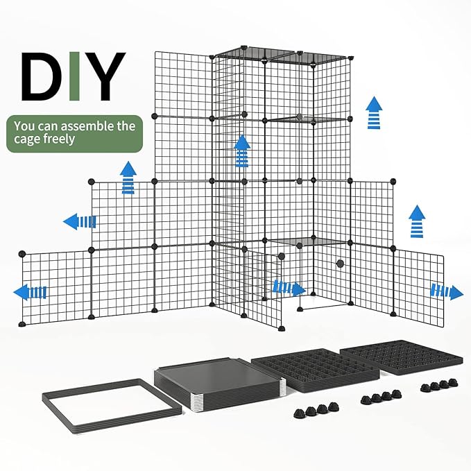 Oneluck Large Outdoor Cat House Catio Enclosure, DIY Cage Kennels Crate Spacious Exercise Place Ideal for 1-6 Cats, 55.1" L x 28.7" W x 69.8" H Balcony Playpen with 16 Platforms Super Large Door