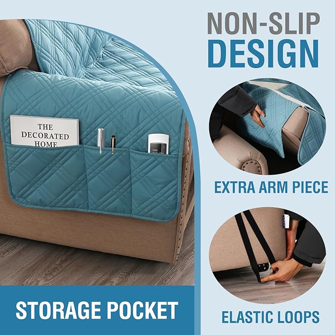 H.VERSAILTEX 100% Waterproof Arm Chair Cover Modern Armchair Slipcover Thick and Soft Chair Protectors Covers for Pets (Chair, Smoke Blue/Beige)
