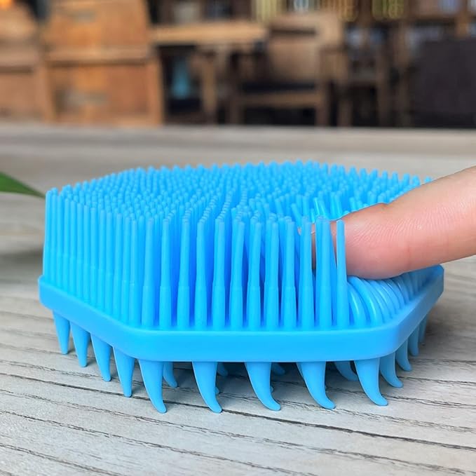 Premium Sensory Brush for Kids or Autism,Soft Silicone Body Scrubber,2 in 1 Sensory Room Occupational Therapy Sensory Brushes,Silicone Loofah,Pets Shower Brush Bath Brush Shampoo Brush(Hexagon-Blue)