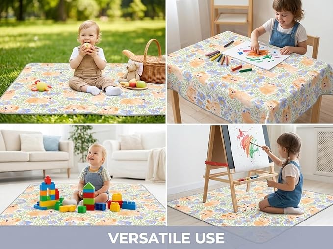 Splat Mat for Under High Chair/Arts/Crafts, Waterproof and Anti-Slip Splash Mat Floor Protector, Washable Highchair Floor Mat, 51 Inch Reusable Messy Mat and Baby Feeding Table Cloth