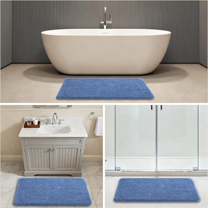 Blue Bathroom Rugs 24"x40" – Large Plush Microfiber Bath Mat, Soft Non Slip Floor Mat, Absorbent and Washable Rug – Perfect for Bathroom or Bedroom Use