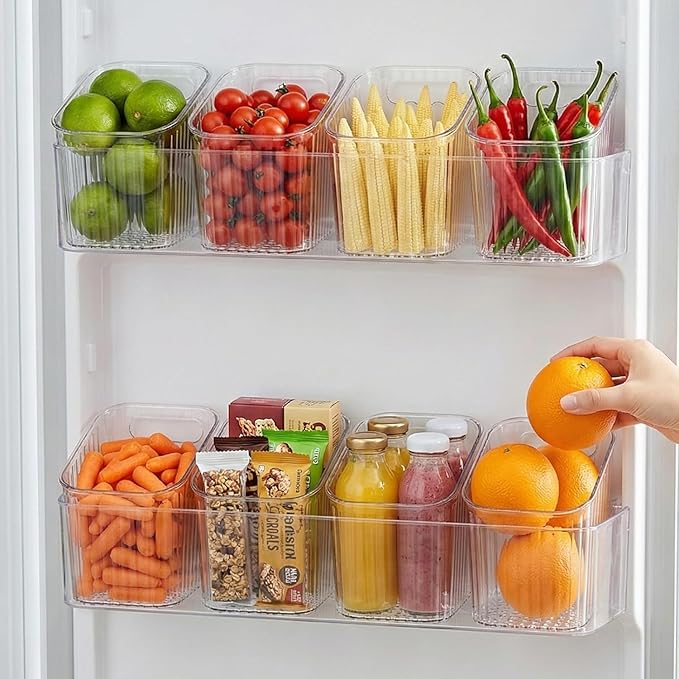 6Pack small Wall Mount Organizer, Adhesive Cabinet Door Storage Bins, Clear Makeup Container, Stackable Organizer Basket for Kitchen, Bathroom, rv, Pantry, Office,Refrigerator Small Items storage