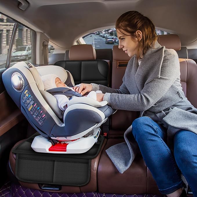 Meolsaek Car Seat Protector for Child Car Seat, Durable 600D Fabric Waterproof Car Seat Cover with Thick Pad Non-Slip Backing (No Imprints) (1 pc -Black)