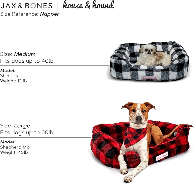 Jax & Bones Relaxer Plaid Dog Bed - Machine Washable Pet Bed for Large Size Dogs - Hides Shedding Hair, Easy to Clean, Sleep Enhancing